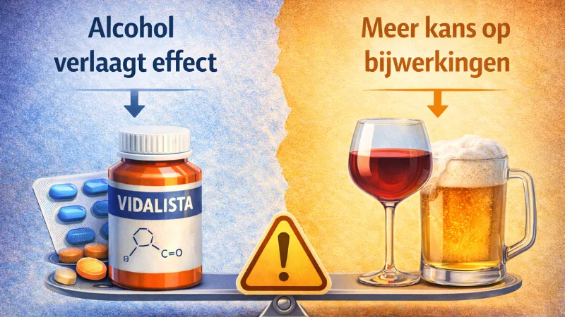 alcohol verlaagt effect vidalista en verhoogt kans op bijwerkingen uitleg