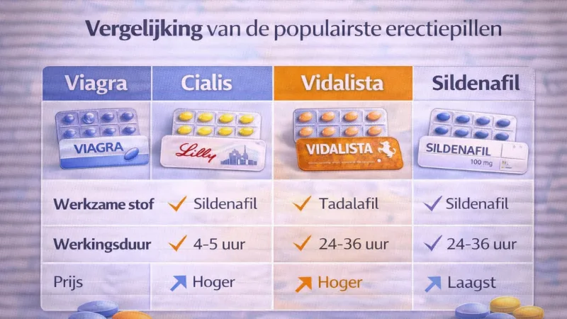 vergelijking erectiepillen viagra cialis vidalista sildenafil werking duur prijs