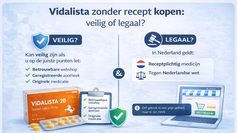 Vidalista zonder recept veilig of legaal kopen uitleg Nederland regels
